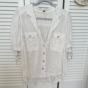Free People Cream Button-Down Shirt